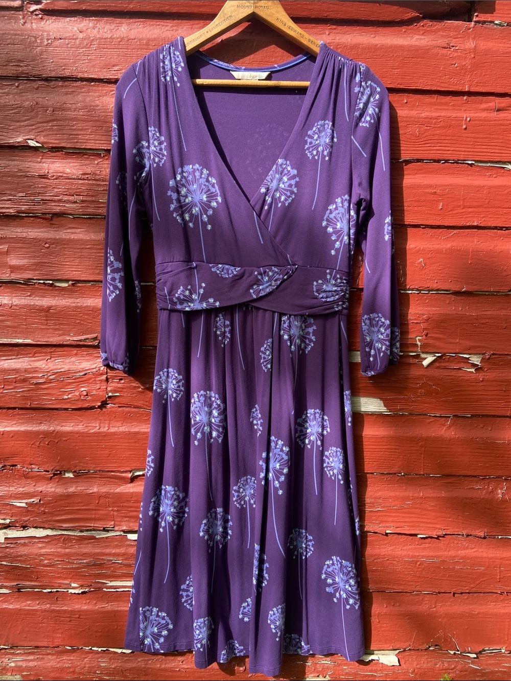 Boden Purple Jersey Faux Wrap Dress in Dandelion Print Women's Size 8